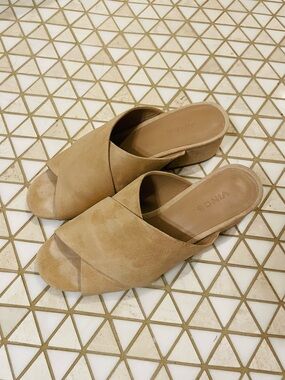 Vince Leather Suede Karsen Sandals Heeled Mules Women’s 6.5 Vero Cuoio